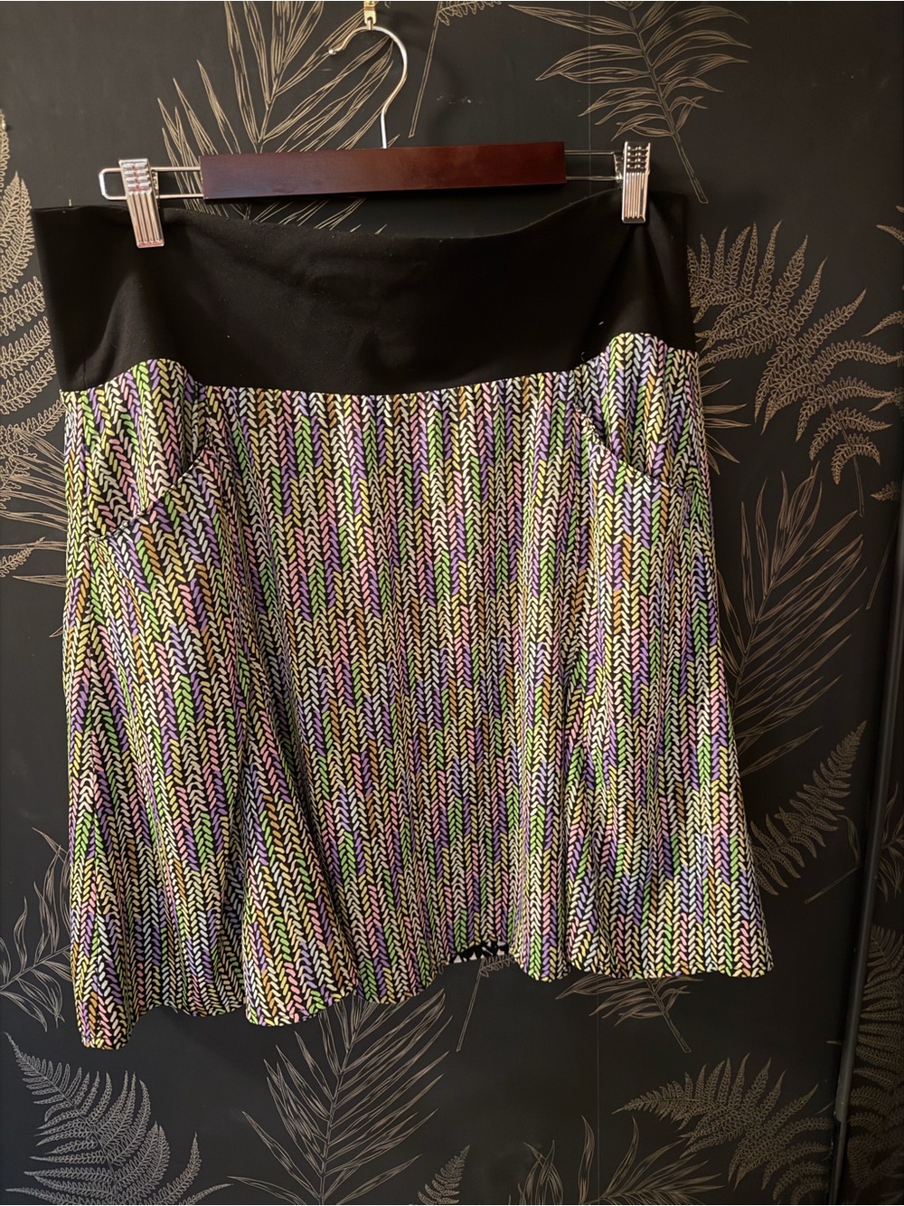 CAbi Multicolor Knit-Pattern Skater Skirt with Black Waistband